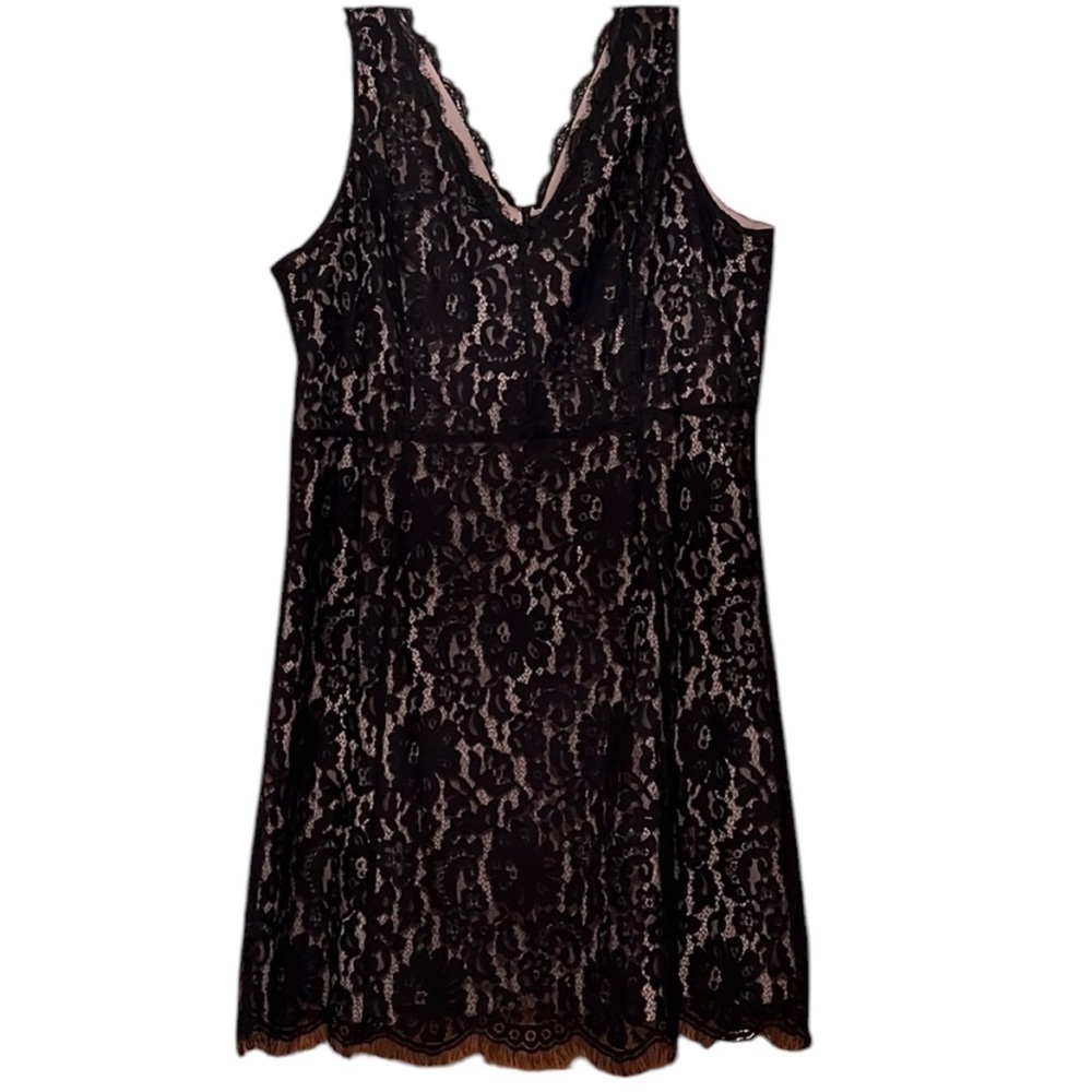 Ann Taylor Loft Black A-line Lace Overlay Lined Dress size 16